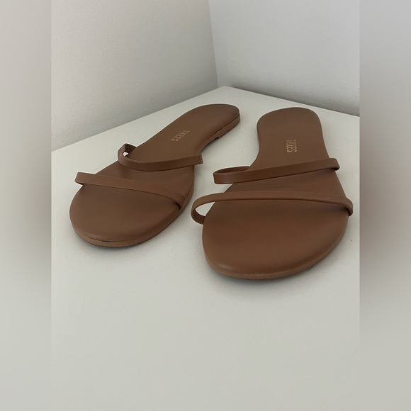 TKEES Gemma Slide Strappy Leather Sandals Brown Tan - Picture 3 of 4
